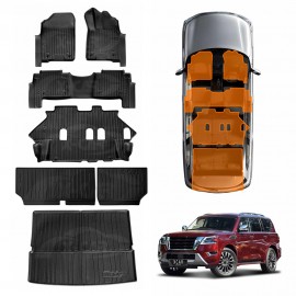 Floor Mats Boot Liner Set for Nissan Patrol Y62 Series 2012-Onwards All Weather Heavy Duty Cargo Kick Back Seat Protector Cover
