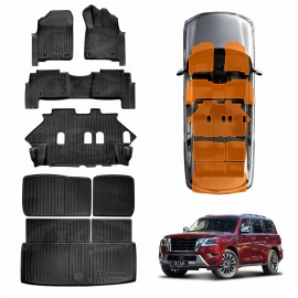 Boot Liners Floor Mats for Nissan Patrol 2012-2024 Y62 Series All Weather Heavy Duty 3 Pcs Version Cargo Car Trunk Luggage Tray