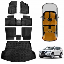 3D Floor Mats Boot Liner Set for Nissan X-trail Xtrail T32 2013-2022 All Weather Heavy Duty Cargo Kick Mats Back Seat Protector Cover