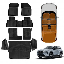 Floor Mats Boot Liner for Nissan X-trail Xtrail 5 Seats 2022-Onwards Petrol with 2nd Row Cup Holder Side Rear Trunk Cargo Kick Back Seat Cover