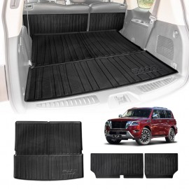 Boot Liner Kick Mats Set for Nissan Patrol Y62 Series 2012-Onwards All Weather Heavy Duty Cargo Car Trunk Back Seat Protector
