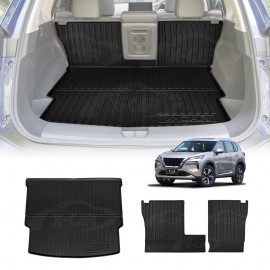 Boot Liner Kick Mats for Nissan X-trail Xtrail T33 5 Seats 2022-Onwards with 2nd Row Cup Holder Cargo Car Trunk Back Seat Protector 