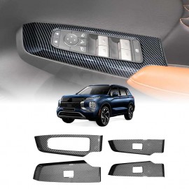 Power Window Control Switch Panel Trim Decor Cover Protector for Mitsubishi Outlander 2021-2025 Carbon Fibre Style