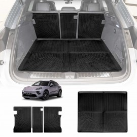 Boot Liner Kick Mats Set for Porsche Macan Electric 2024-Onwards All Weather Heavy Duty Cargo Car Trunk Back Seat Protector