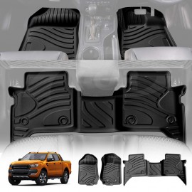 3D Heavy Duty All Weather Car Floor Mat Carpet Liner Complete Set for Ford Ranger PX PX2 PX3 Dual Double Cab 2011-2020