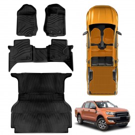 3D Car Floor Mats Tub Liner Set for Ford Ranger Raptor Dual Cab 2018-2021 Heavy Duty All Weather Mats