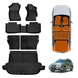 3D Floor Mats Boot Liner Set for Subaru Forester Auto 2012-2018 All Weather Heavy Duty Cargo Kick Mats Back Seat Protector Cover