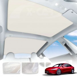 Tesla Model 3 Highland Glass Roof Sunroof Mesh 2023-2025 Sun Blind Shade Sunshade with UV Heat Insulation Film (Cream White)