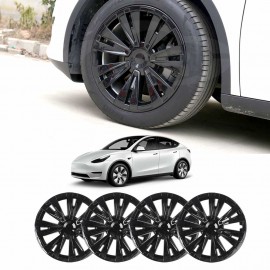 Tesla Model Y 2022-2025 Wheel Protector Cover Hub Caps 19 Inch Rim Hubcap X Plaid Paino Black Exterior Accessories (Set of 4)