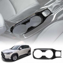 Center Consoles Cup Holder Panel Trim Decor Cover Protector for Toyota Corolla Cross 2022-2025 Carbon Fibre Style