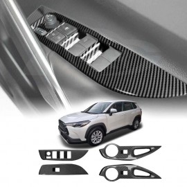Power Window Control Switch Panel Trim Decor Cover Protector for Toyota Corolla Cross 2022-2025 Carbon Fibre Style