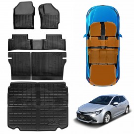 3D Floor Mats Boot Liner Set for Toyota Corolla Hatchback 2018-2025 All Weather Heavy Duty Cargo Kick Mats Back Seat Protector Cover
