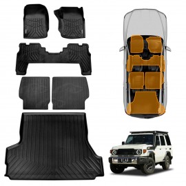 Floor Mats Boot Liner Set for Toyota Landcruiser 70/76 Series 2023-Onwards All Weather Heavy Duty Car Trunk Cargo Kick Back Seat Protector Cover