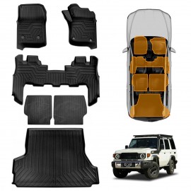 Floor Mats Boot Liner Set for Toyota Landcruiser 70/76 Series 2023-Onwards All Weather Heavy Duty Car Trunk Cargo Kick Back Seat Protector Cover