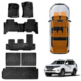 3D Floor Mats Boot Liners Set for Toyota Prado 150 Series 7 Seats 2009-2024 All Weather Heavy Duty Cargo Car Trunk Luggage Tray