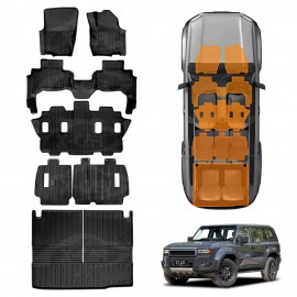 Floor Mats Boot Liner Set for Toyota Prado 250 Series 7-Seater 2024-2025 All Weather Heavy Duty Cargo Kick Mats Back Seat Protector Cover
