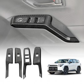 Power Window Control Switch Panel Trims for Toyota RAV4 6th Gen XA60 2026-Onwards Carbon Fiber Style Decor Cover Protector Set