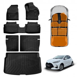 Floor Mats Boot Liner Set for Toyota Yaris Hatch 2020-Onwards All Weather Heavy Duty Car Trunk Cargo Kick Back Seat Protector Cover