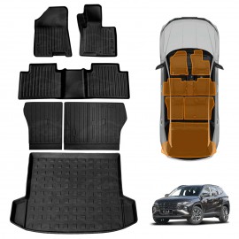3D Floor Mats Boot Liner Set for Hyundai Tucson NX4 2021-Onwards All Weather Heavy Duty Cargo Kick Mats Back Seat Protector Cover