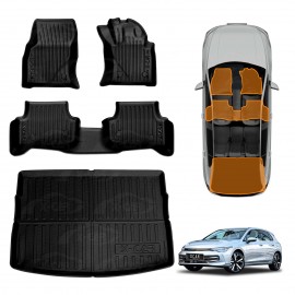 3D Floor Mats Boot Liner Set for Volkswagen VW Golf MK7 MK7.5 MK8 2013-Onwards All Weather Heavy Duty Cargo Car Trunk Luggage Tray