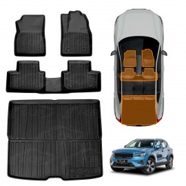 3D Floor Mats Boot Liner Set for Volvo XC40 2018-Onwards All Weather Heavy Duty Cargo Car Trunk Luggage Tray