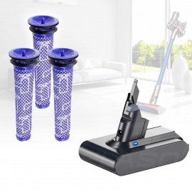 Replacement Battery and 3x Washable Pre Filter for Dyson V7 SV11 225403 229687 Animal Absolute Handheld Cordless Vacuum 968670-03 968670-02