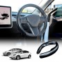 Tesla Model 3 2017-2023 and Model Y 2021-2024 Custom-Fit Steering Wheel Cover Carbon Fiber Pattern Black